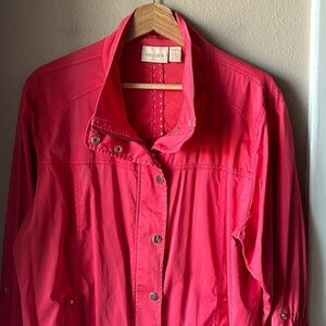 CHICO’S Coral Tab Sleeve Button Down Jacket